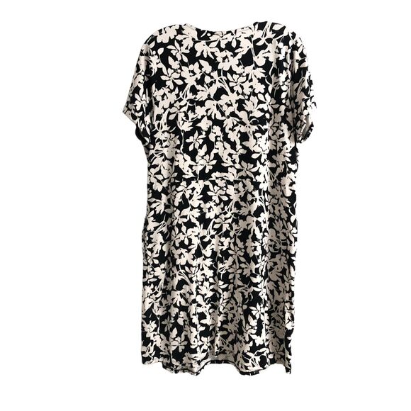 J. Jill Women's Dress Size L Floral Black White Short Sleeve Stretch - Picture 2 of 11